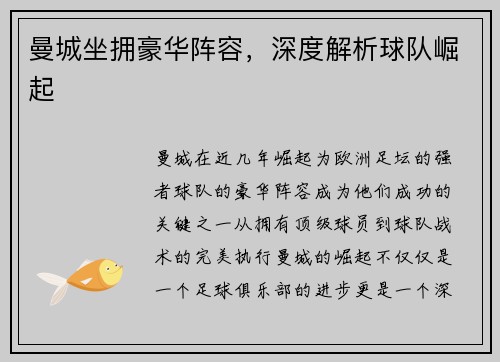 曼城坐拥豪华阵容，深度解析球队崛起